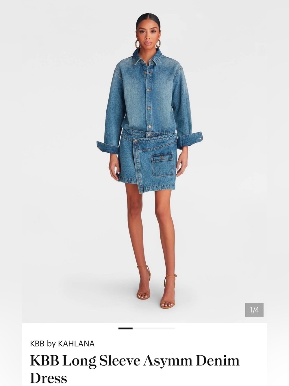 Denim Mini Shirt Dress in Blue